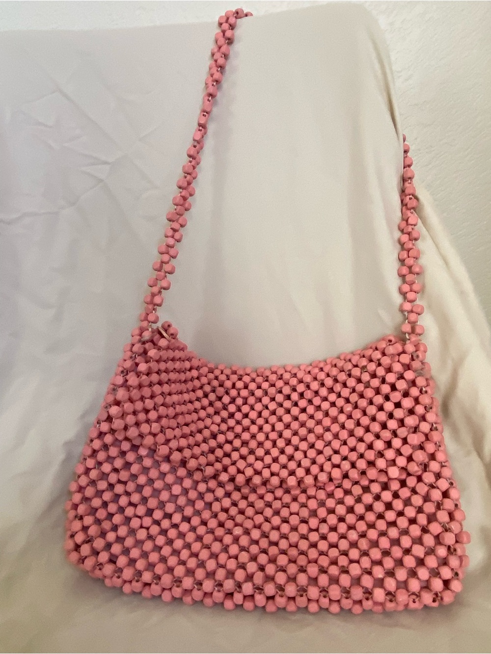 VTG Y2K Liz Claiborne Pink Wooden Bead Shoulder Bag - Summer Retro Boho